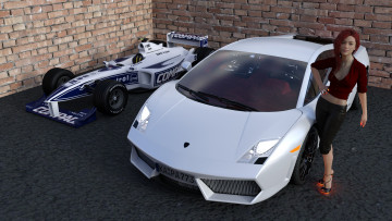 Картинка 3д+графика люди-авто мото+ people-+car+ +moto автомобиль фон взгляд девушка