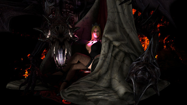 Обои картинки фото 3д графика, фантазия , fantasy, дракон, фон, взгляд, девушка