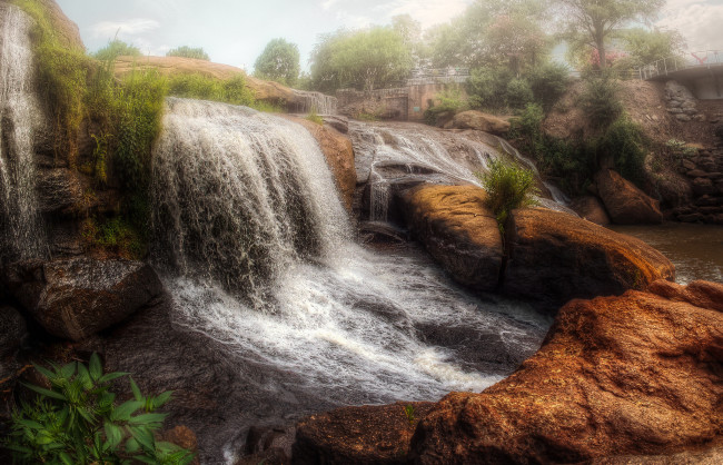 Обои картинки фото природа, водопады, водопад, река, лес