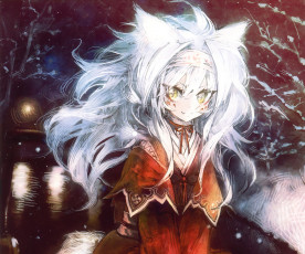 Картинка аниме животные +существа девушка