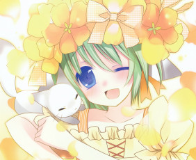 Картинка аниме животные +существа девушка