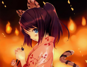 Картинка аниме животные +существа девушка