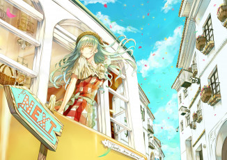 Картинка аниме город +улицы +здания девушка