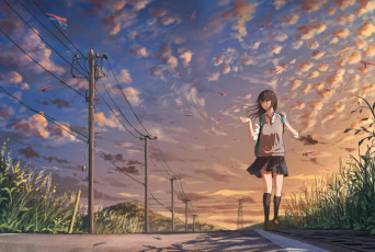 Картинка аниме город +улицы +здания девушка