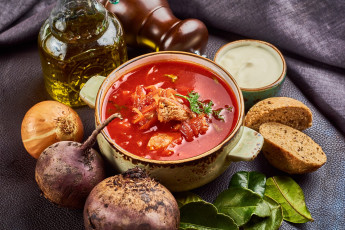 Картинка еда первые+блюда хлеб лук масло свекла сметана борщ овощи