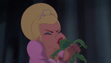 Картинка мультфильмы the+princess+and+the+frog девушка поцелуй принцесса лягушка