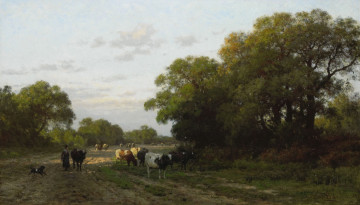 Картинка рисованное живопись масло животные пейзаж в дренте julius jacobus van de sande bakhuyzen холст картина