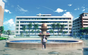 Картинка аниме город +улицы +здания девушка