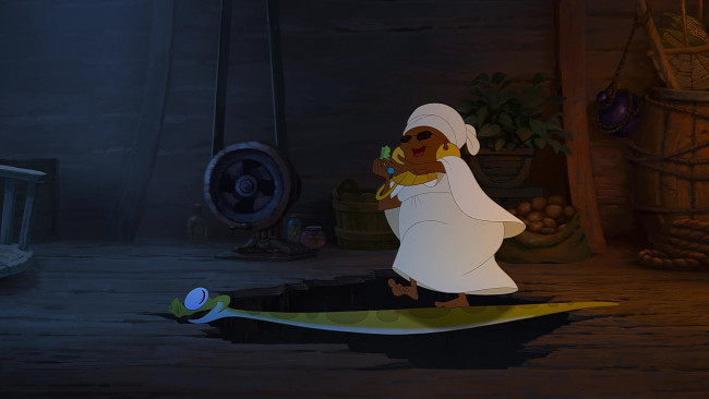 Обои картинки фото мультфильмы, the princess and the frog, бабушка, змея, негритянка, дыра, цветы, картофель