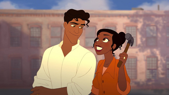 Обои картинки фото мультфильмы, the princess and the frog, девушка, парень, молоток