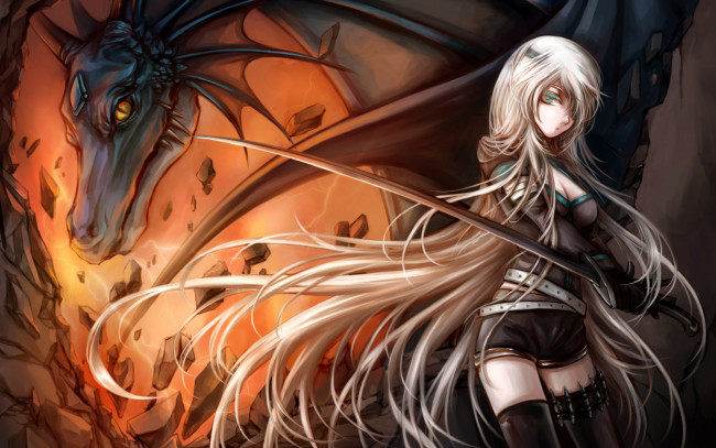 Обои картинки фото аниме, животные,  существа, девушка