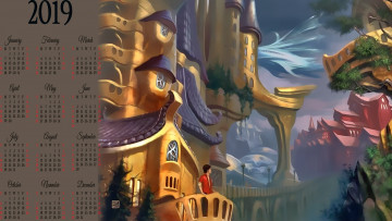 Картинка календари фэнтези здание дом человек calendar 2019 строение