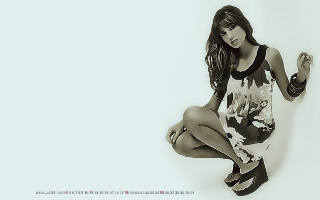 Обои картинки фото календари, компьютерный дизайн, 2019, calendar, женщина, сидит, взгляд, девушка