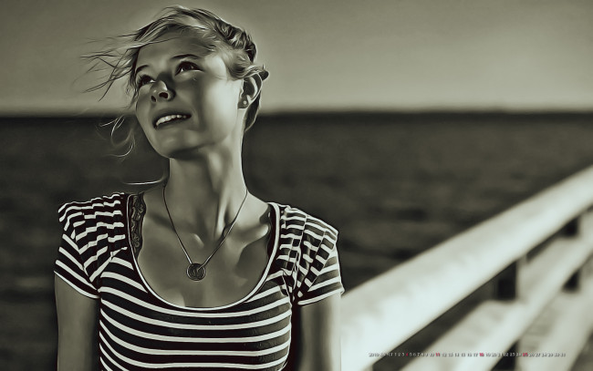 Обои картинки фото календари, компьютерный дизайн, кулон, цепочка, девушка, водоем, calendar, 2019