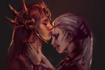 Картинка видео+игры league+of+legends leona diana девушки поцелуй