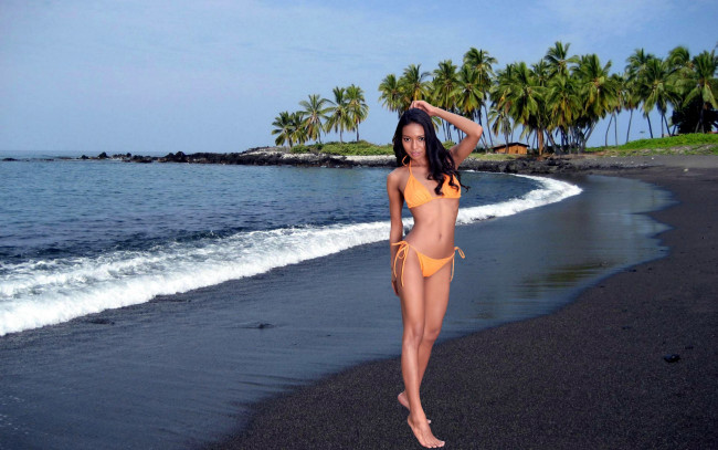 Обои картинки фото девушки, chloe rose, пляж, бикини