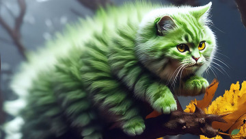 Картинка фэнтези существа нейросети графика нейроарт ai art нейронные сети рисунки нейро искусство гусеничный кот