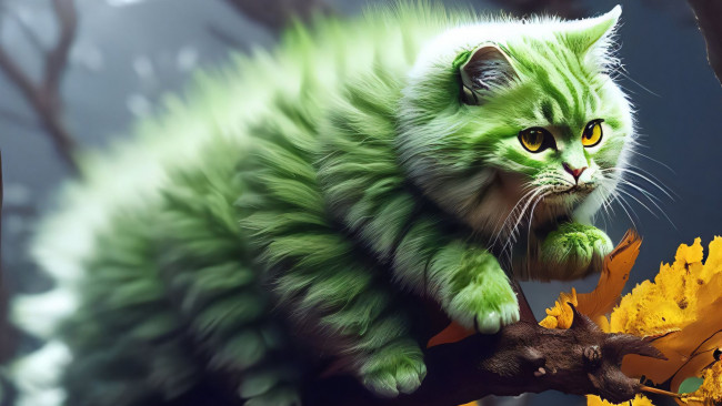 Обои картинки фото фэнтези, существа, нейросети, графика, нейроарт, ai, art, нейронные, сети, рисунки, нейро, искусство, гусеничный, кот