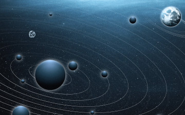 обоя космос, арт, планеты, система, орбиты