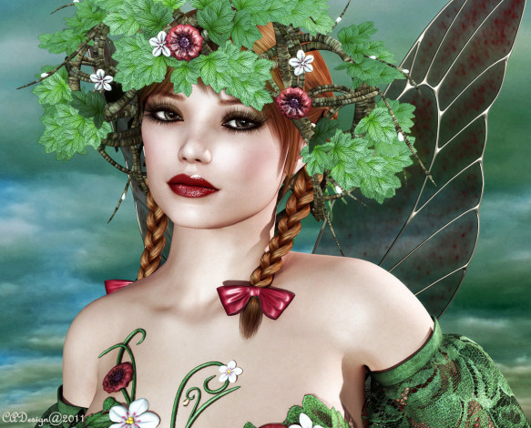 Обои картинки фото 3д, графика, elves, эльфы, венок, цветы, девушка, эльф