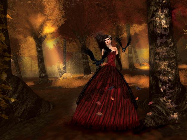 Обои картинки фото 3д, графика, people, люди, кринолин, платье, ворон