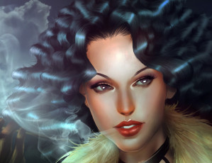 Картинка рисованные люди взгляд волосы лицо девушка брюнетка