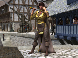 Картинка 3д+графика эльфы+ elves улица оружие город взгляд эльфийка