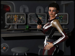 Картинка 3д+графика фантазия+ fantasy мониторы оружие взгляд девушка