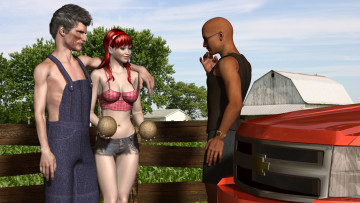 Картинка 3д+графика люди+ people рыжая шары девушка мужчины