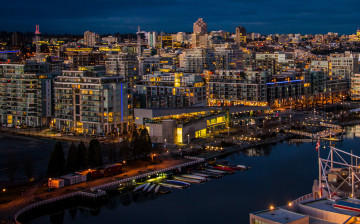 Картинка города ванкувер+ канада ванкувер дома река ночь огни