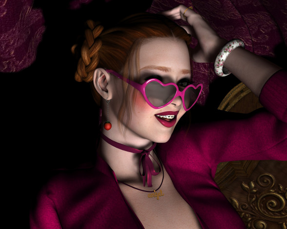 Обои картинки фото 3д графика, портрет , portraits, девушка, улыбка, очки, взгляд, фон