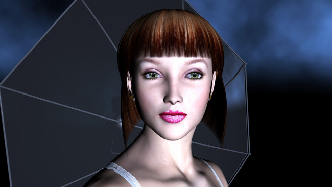 Обои картинки фото 3д графика, портрет , portraits, фон, девушка, взгляд, зонтик