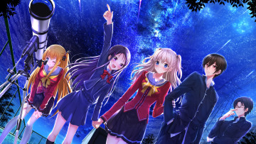Картинка аниме charlotte арт tomori nao парни девушки звёздное небо ночь swordsouls телескоп otosaka ayumi