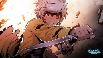 Картинка аниме danmachi парень белл кранел bell cranel кровь клинок кинжал