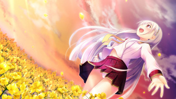 Картинка аниме unknown +другое девушка взгляд фон цветы волосы watashi+ga+suki+nara