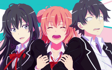 Картинка аниме oregairu yuigahama yui anime art yukinoshita yukino парень девушки hikigaya hachiman