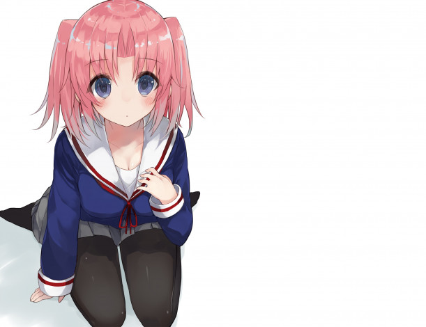 Обои картинки фото аниме, unknown,  другое, форма, розовые, волосы, девушка, взгляд, фон