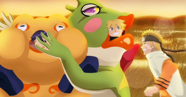 Обои картинки фото аниме, naruto, gamariki, himawari, and, boruto, attacking