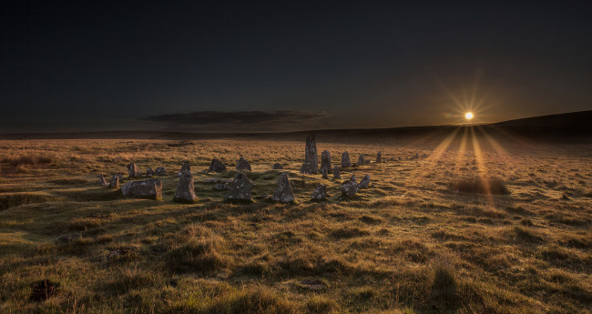 Обои картинки фото природа, восходы, закаты, stone, circle, dartmoor, national, park, sunrise