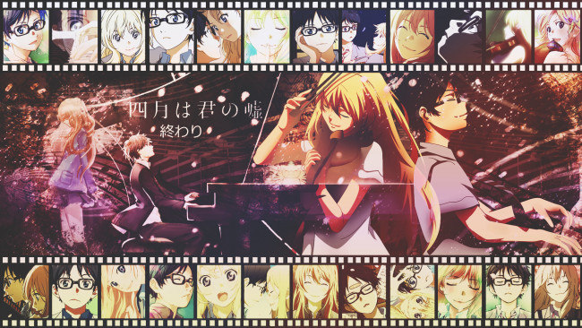 Обои картинки фото аниме, shigatsu wa kimi no uso, музыка, мальчик, девочка, dinocojv, арт, кадры, shigatsu, wa, kimi, no, uso, коллаж