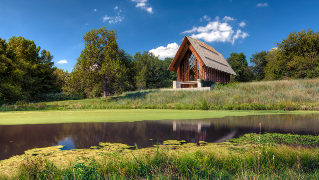 Обои картинки фото города, - пейзажи, лес, река, павильон