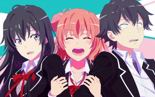 Обои картинки фото аниме, oregairu, yuigahama, yui, anime, art, yukinoshita, yukino, парень, девушки, hikigaya, hachiman