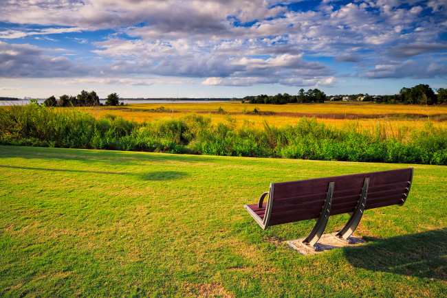 Обои картинки фото природа, пейзажи, скамейка, простор