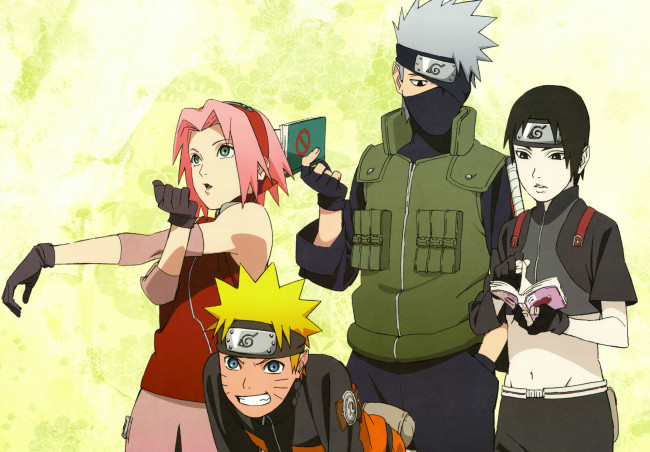 Обои картинки фото аниме, naruto, sai, hatake, kakashi, sakura