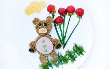 Картинка еда бутерброды +гамбургеры +канапе колбаса сыр забавный укроп лук медвежонок хлеб клубника