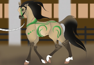 Картинка рисованное животные +лошади лошадь фон