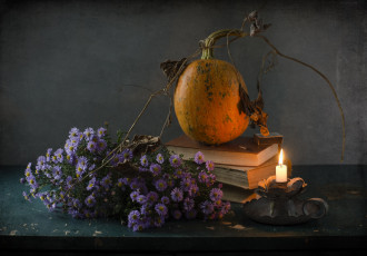 Картинка еда тыква натюрморт цветы книги