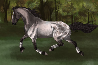 Картинка рисованное животные +лошади лошадь фон