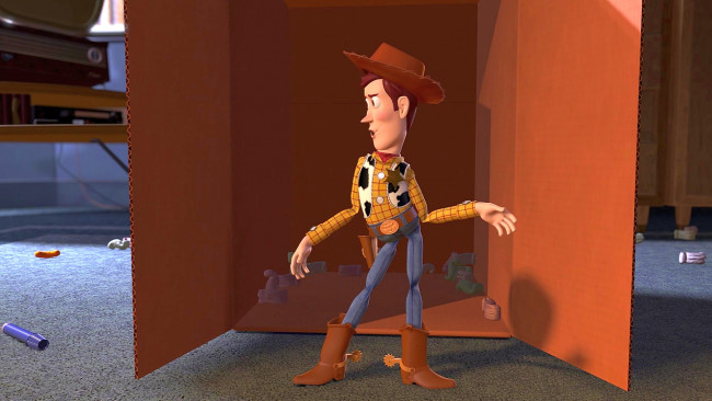 Обои картинки фото мультфильмы, toy story 2, коробка, игрушка, ковбой, шляпа