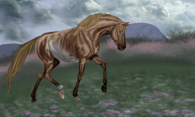 Обои картинки фото рисованное, животные,  лошади, лошадь, фон